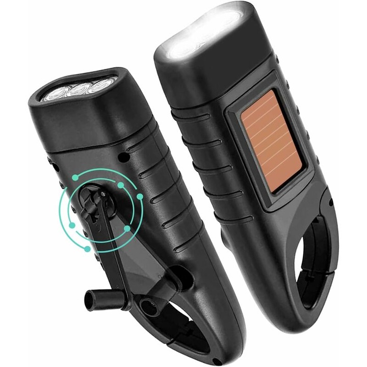 Фенер с манивела от 2 части, соларен с манивела, презареждащ се LED