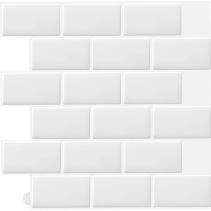 Set 10 Autocolante 3D adezive albe pentru gresie pentru bucatarie si baie, 30,5 x 30,5 cm