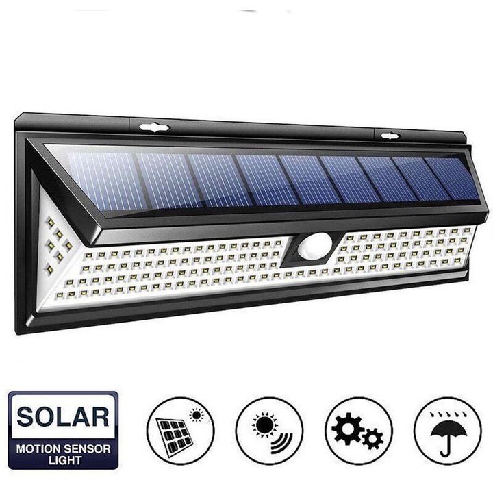 Lampa solara de perete 118 LED detectoare miscare IP65 alb 27x10cm