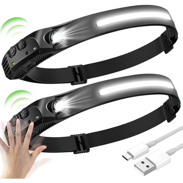 Челен фенер COB+XPE 230-350 лумена, презареждаем чрез USB, водоустойчив IPX4, 5 режима на осветление, регулируем комплект