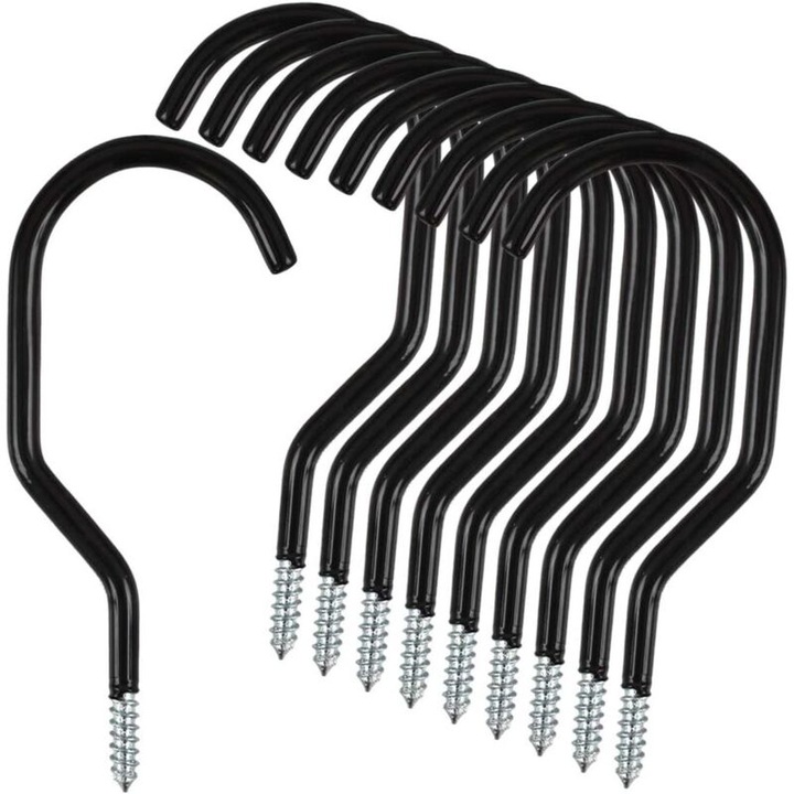 Комплект от 10 куки за съхранение на велосипеди от неръждаема стомана, черни