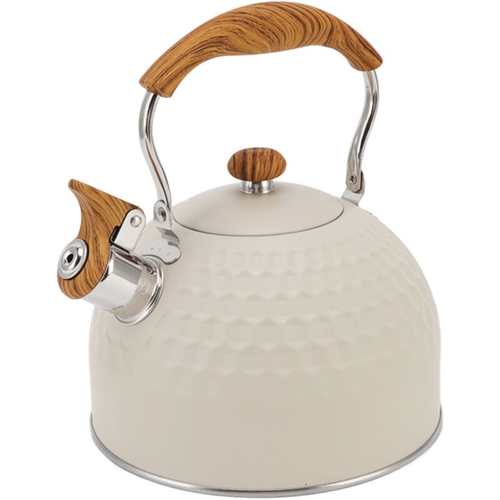 Eosnow fütyülős teáskanna/kancsó, 304-es rozsdamentes acél, hőszigetelt fogantyú, egyenletes melegítés, fehér, 2.5L