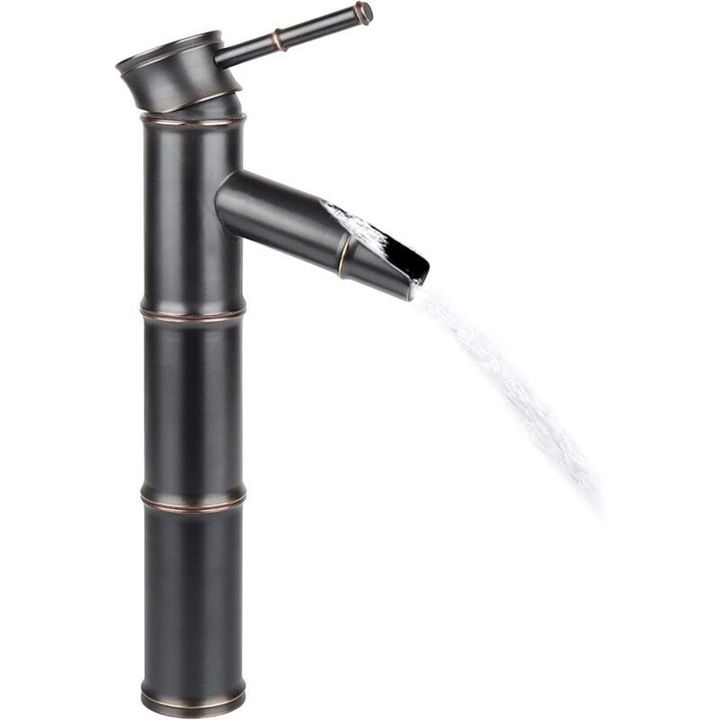 Fekete bambusz csaptelep, 3 csuklós, kiváló minőségű rézből, egylyukú beépítés, meleg és hideg vízhez