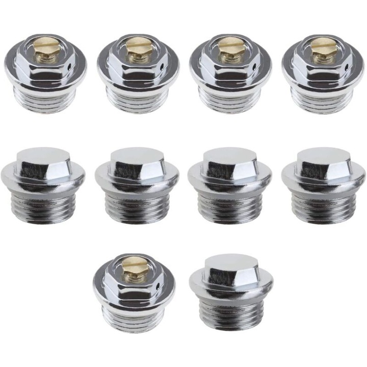 10 bucati de supape manuale de aerisire a caloriferului de 1/2 inch si 5 bucati de dopuri de obturare cu conexiune filetata si etansare cu inel O