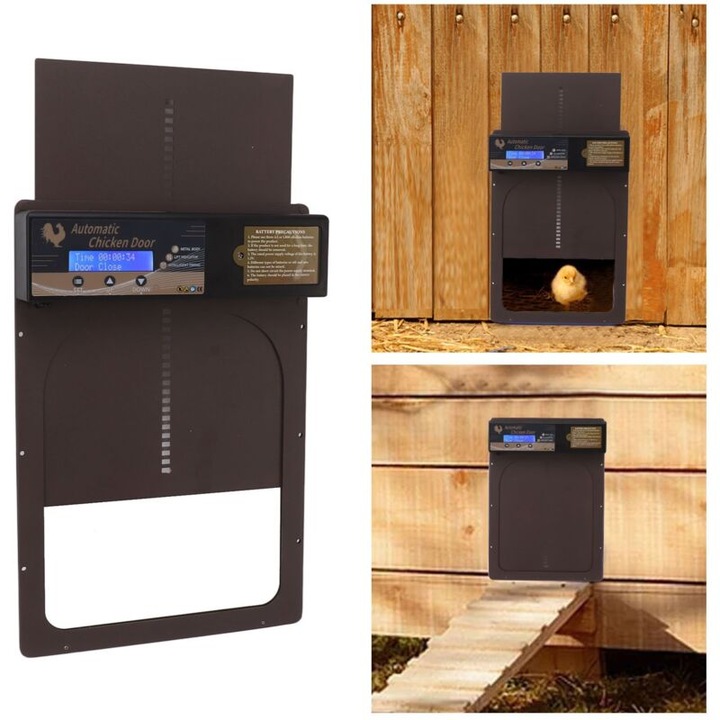 Usa automata pentru cotet de gaini, IP45, programabila, din aluminiu, 35x24.3cm, cu modul de temporizare