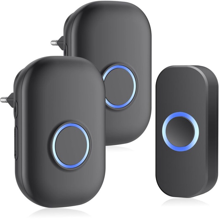 Sonerie electrica wireless pentru exterior, 150m, 32 melodii, 4 niveluri de volum, IP44, neagra