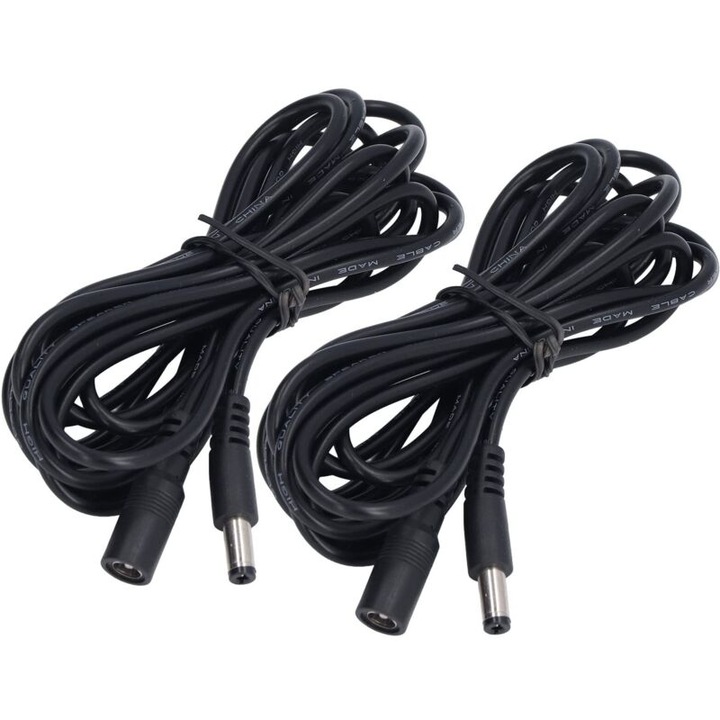 Cablu de extensie pentru lumini solare, 2 bucati, 5.5 x 2.1 mm, 12V/24V, lungime 2.9 metri