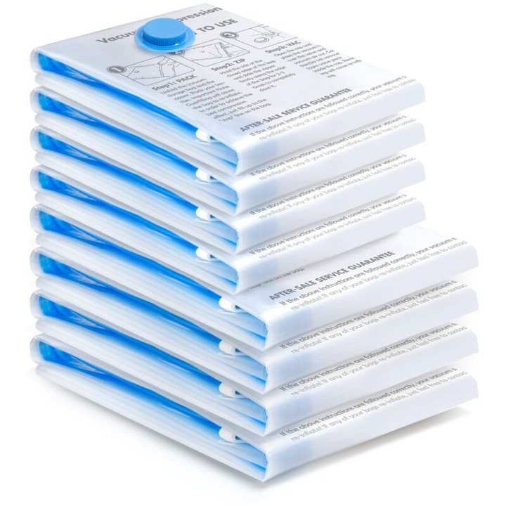 Set de 8 pungi de vid, 4 pungi XXL (120x100cm) + 4 pungi XL (100x80cm), pentru imbracaminte, lenjerie, rezistente la umiditate si praf