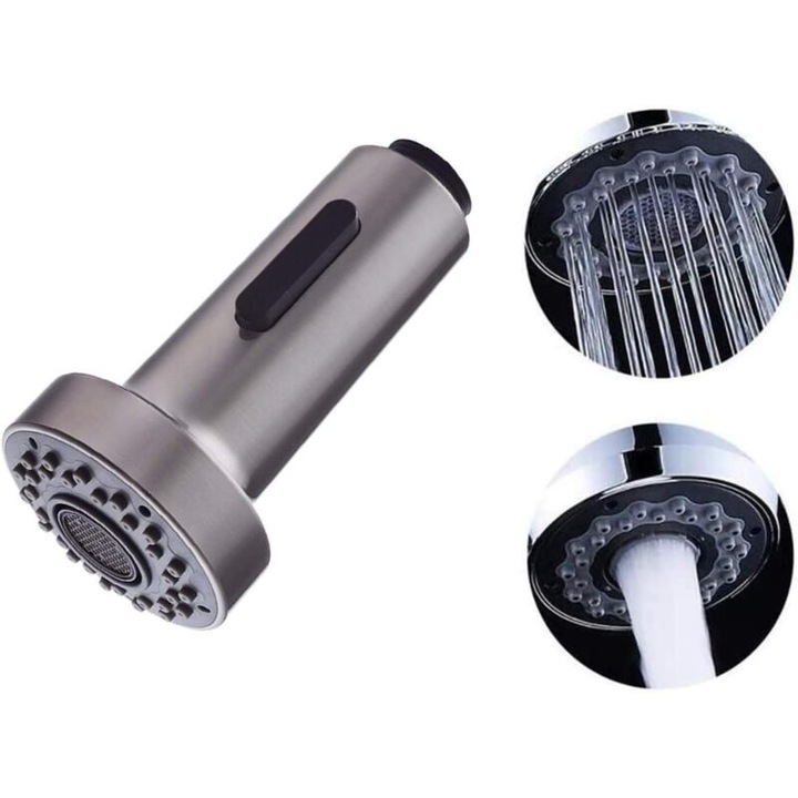 Cap de dus pentru chiuveta cu 2 moduri, finisaj nichel periat, dimensiuni 7x7x12cm, set inclus.