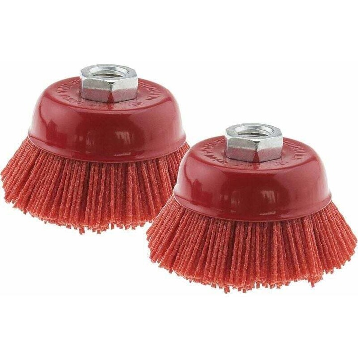 Perie de sarma 75mm, set de 2, pentru indepartarea ruginii si vopselei, M14x2, rosie