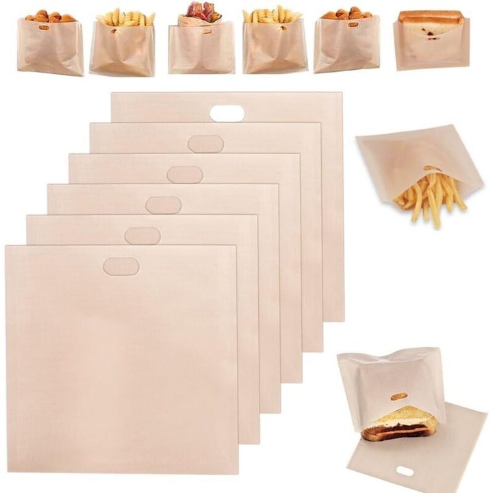 Pungi refolosibile PCS pentru prajitor de paine, antiaderente pentru sandvisuri si gustari, pungi de patiserie, 16 x 16,5 cm