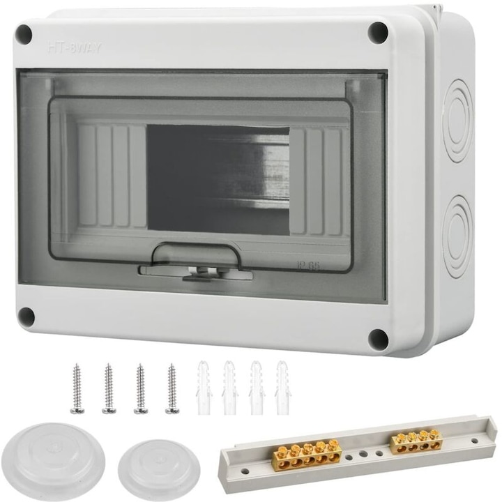 Carcasa electrica etansa de exterior cu 8 module, panou electric, cutie electrica IP65 ABS montata pe acoperis, cutie electrica etansa cu accesorii, pentru gradina, fabrica, perete (8 module)