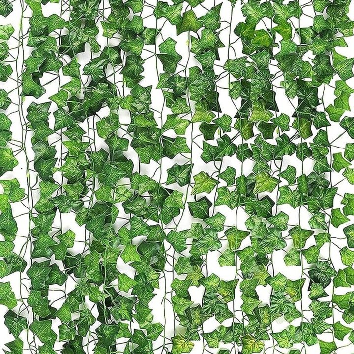 Set de 12 plante artificiale de iedera, decorare perete, 2.1m, 72 frunze, multicolor