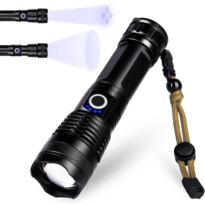 Lanterna LED 1200 lumeni, waterproof, aluminiu, acumulator 2500mAh, moduri de iluminare multiple