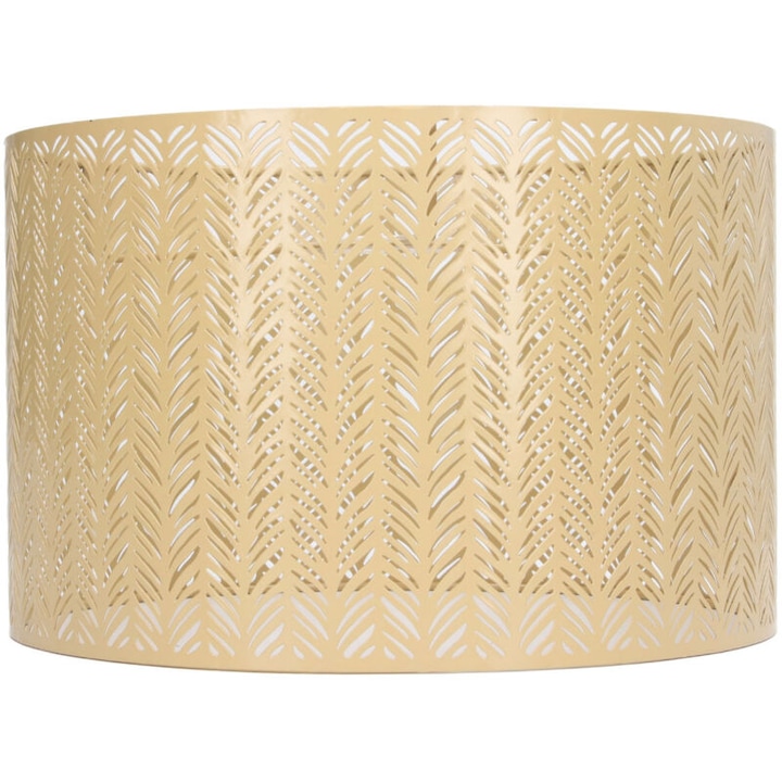 Abajur cilindric din metal, design frunza de brad, 25x16cm, compatibil cu E27 si E14, auriu