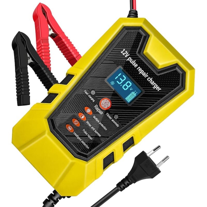 Autós töltő 12V 6A, LCD érintőképernyő, többszörös védelem, impulzusos javítási technológia