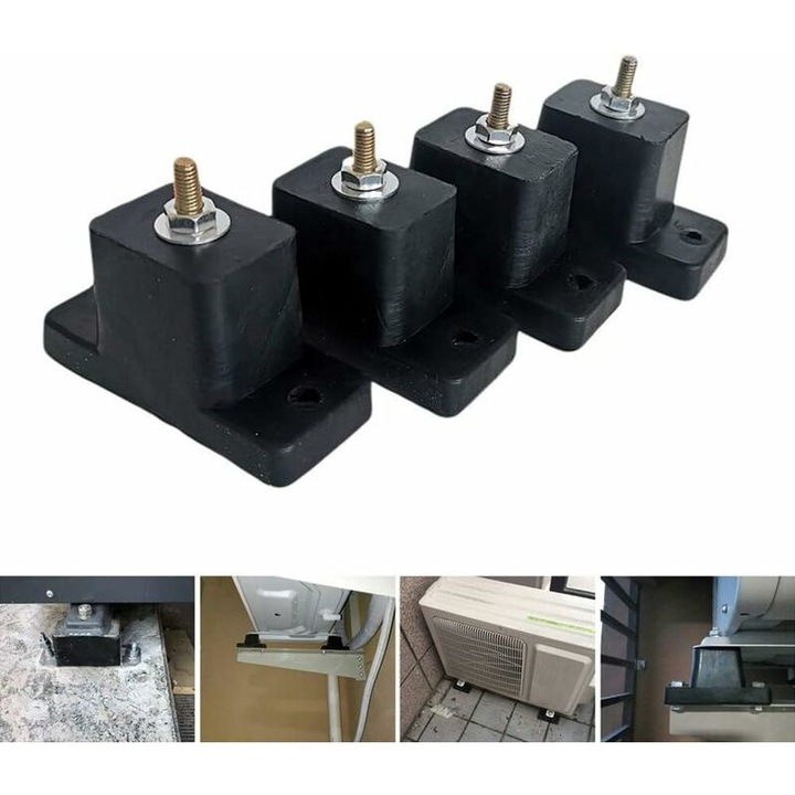 Pachet 4 pad-uri anti-vibratie, cauciuc negru, 111x49x83mm