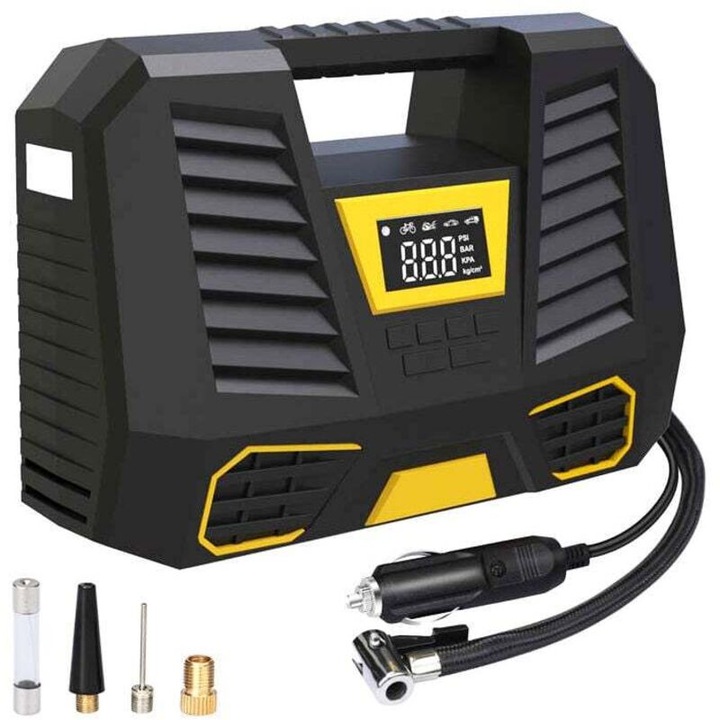 Преносим компресор за кола 12V, макс. 150 PSI, за гуми на автомобили, велосипеди, мотоциклети, балони, въздушни възглавници