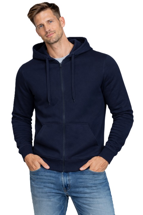 Hanorac barbati, J.STYLE, cu gluga si fermoar, bleumarin