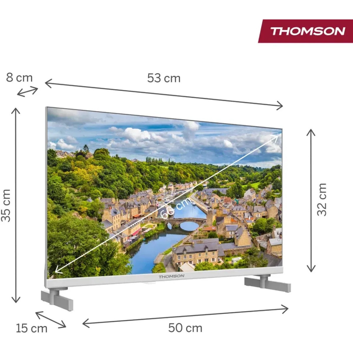 Televizor QLED Smart Thomson 24HQG3S15CW 24Inch / 60CM HD Google TV Adaptor 12V Alb