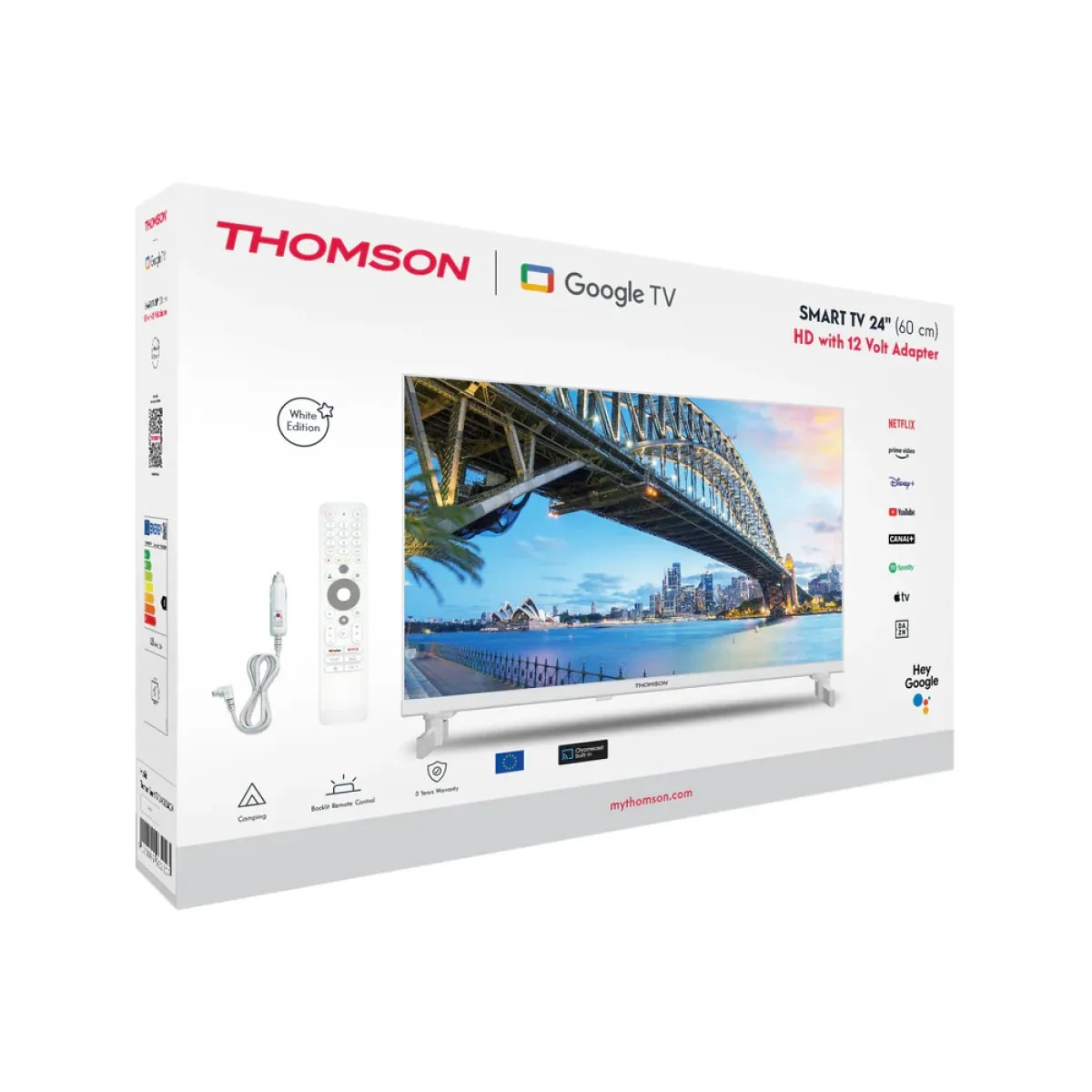 Televizor LED Smart Thomson 24HG2S15CW 24Inch / 60CM HD Google TV Dolby Audio Adaptor 12V Alb
