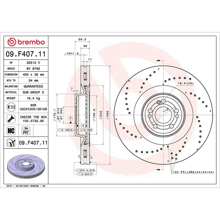 BREMBO 09.F407.11 Féktárcsa szett Mercedes-Benz GLE/GLS modellekhez, homologizált, garancia