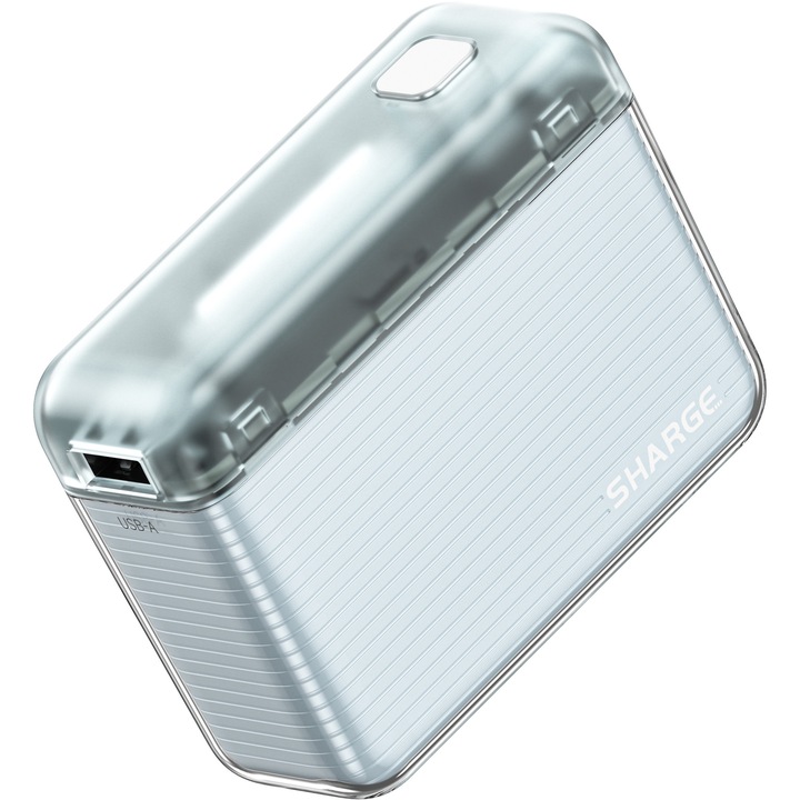 Power Bank Flow SP020, 10000mAh, USB-C, USB-A, albastru, 80x60x28mm