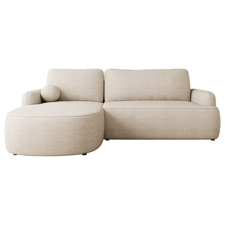 Coltar extensibil Telzo stanga, MIRJAN 24, ecru, 250x174x90 cm, suprafata dormit 212x132 cm, recipient lenjerie