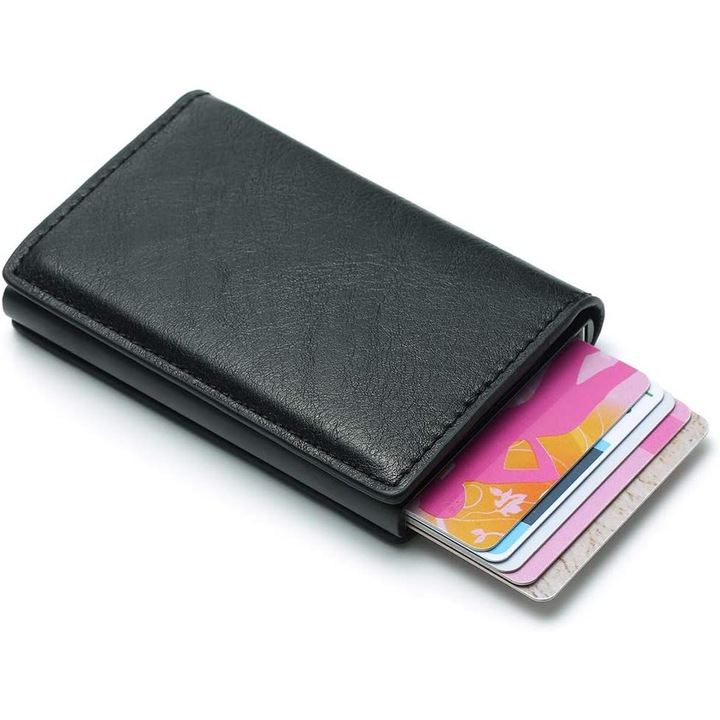 Portofel barbati, anti-furt, design minimalist, capacitate 5-8 carduri, 9.5x6x1.5cm