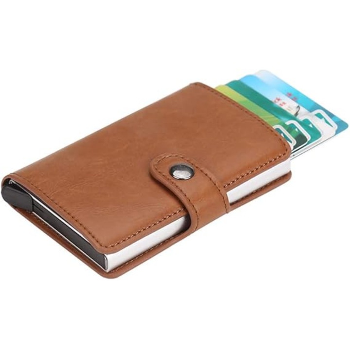 Portofel barbati, design pop-up, capacitate 7 carduri, protectie RFID, culoare neagra