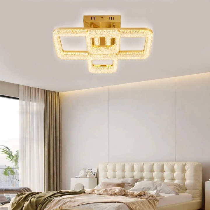 LED люстра RFAN, Модел K3535/2+2BGD, с дистанционно управление, 3 вида светлина, регулируема интензивност, 120W, Златна