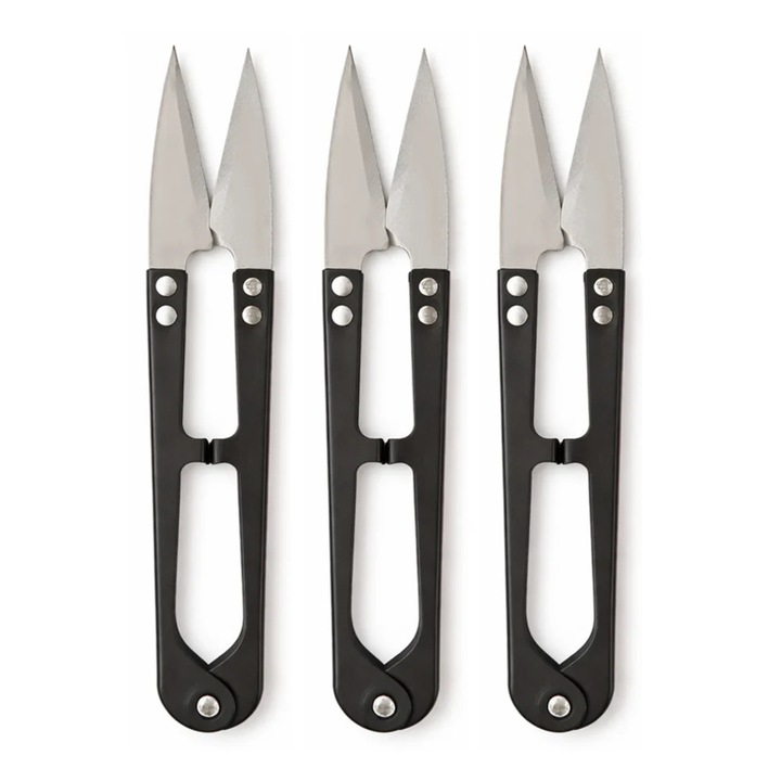 Csomag 3 szabó- és hímzőolló, kompakt fekete, 10,4 cm, rozsdamentes acél pengék, precíziós textilszál vágás