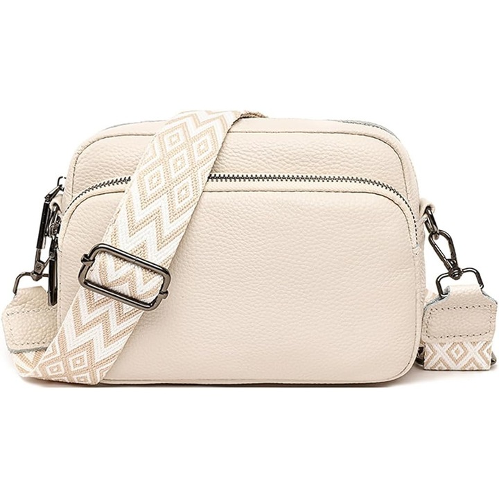 Geanta crossbody din piele naturala, cu curea detasabila, 8.5"x3"x5.6", multicolor