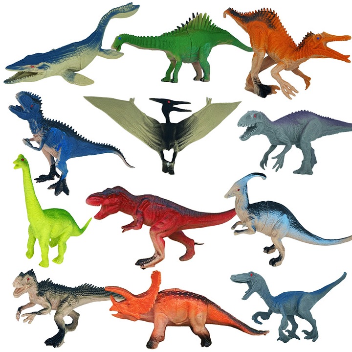 12 darabos dinoszaurusz figura készlet, PVC/Gumi, Többszínű