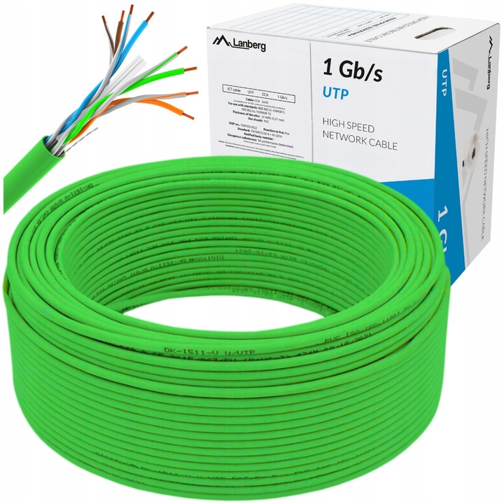Lanberg CAT.6 UTP kábel, 25m, zöld, 1Gb/s, árnyékolatlan
