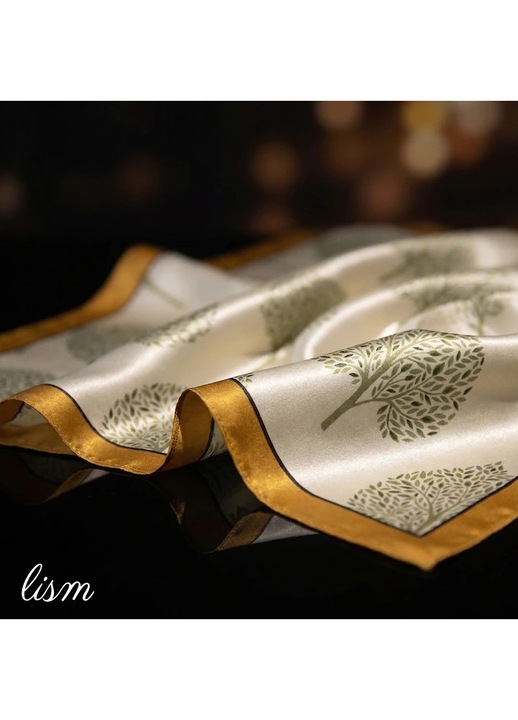 Esarfa Dama din Matase Naturala 100% LISM, 53x53 cm, Model Copacul Vietii, Design Elegant, Finisaj Satinat, Cutie Cadou Premium