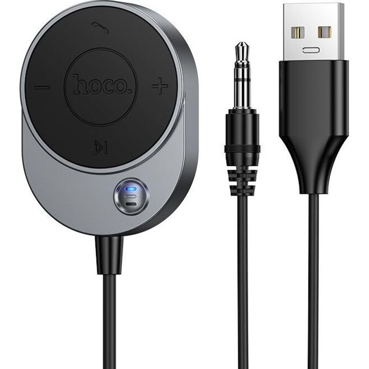 Recepator auto wireless Hoco, Bluetooth 5.4, 3.5mm, gri metalic, 37x51x10mm