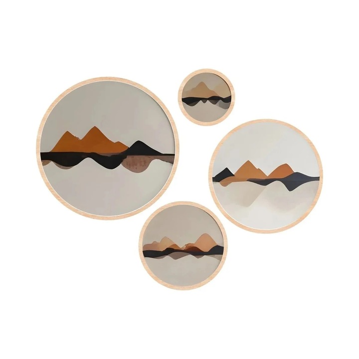 Set tablou decorativ Re-Bloom, 4 piese, lemn masiv, multicolor