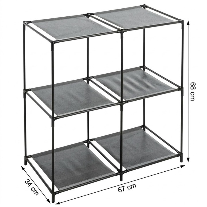 Etajera modulara 4 compartimente, structura metalica, textile negru/gri, 69cm x 34.6cm x 69.5 cm