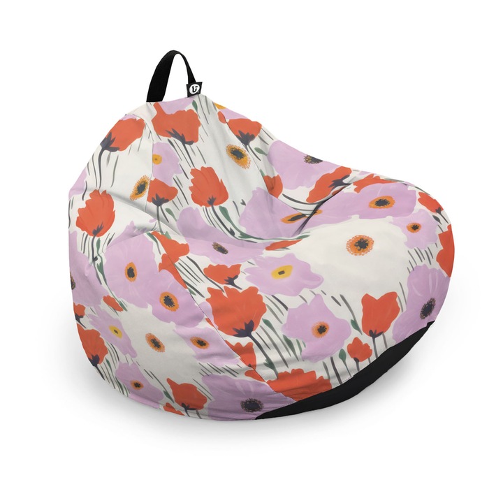 Husa Updeco Puf Beanbag tip Para XL, impermeabil, cu maner, 90 x 90 x 60 cm, Flower Field