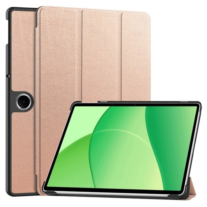 Gigapack tabletvédő álló, bőr hatású, aktív flip, oldalra nyíló, trifold, asztali tartó, rozéarany, kompatibilis: OnePlus Pad Lite