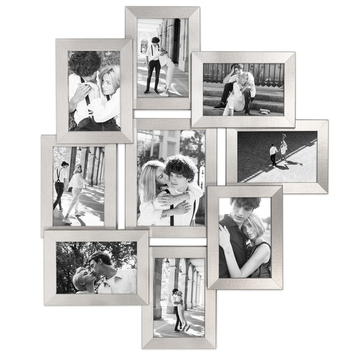 Multirama Framai, 9 in 1, argintie, MDF, 10x15cm si 13x18cm