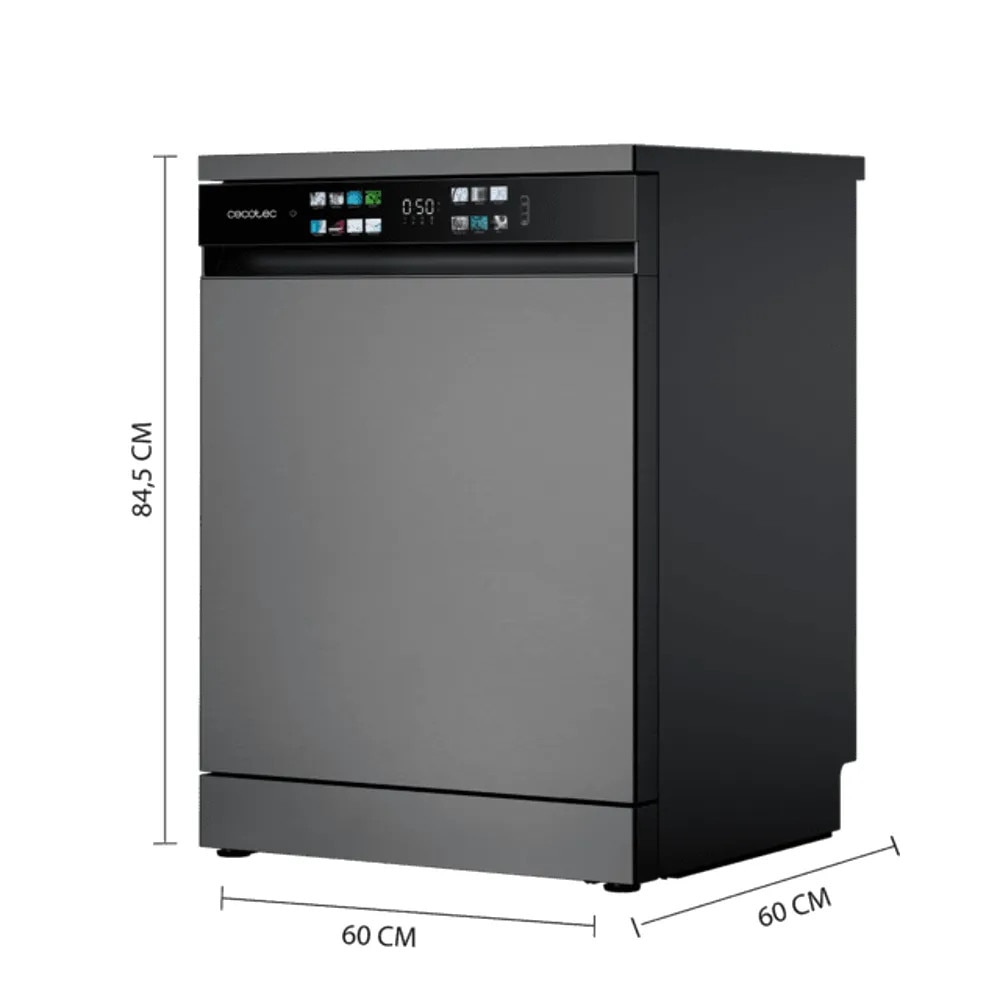 Masina de spalat vase Cecotec, Bolero Aguazero, latime 60 cm, 15 seturi de vase, 8 programe de spalare, tehnologie Dual Zone Wash, functie DRY +, functie Delay Start, program Machine Care, Child Lock, 3 niveluri ajustabile, tava pentru tacamuri, antracit