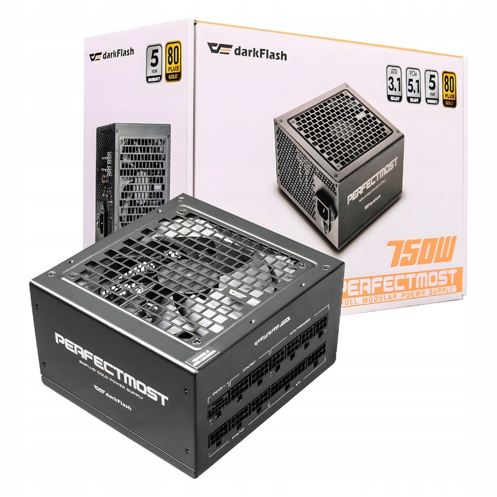 Sursa PC DarkFlash PMT modulara 750W 80 Plus Gold negru 140x150x86mm