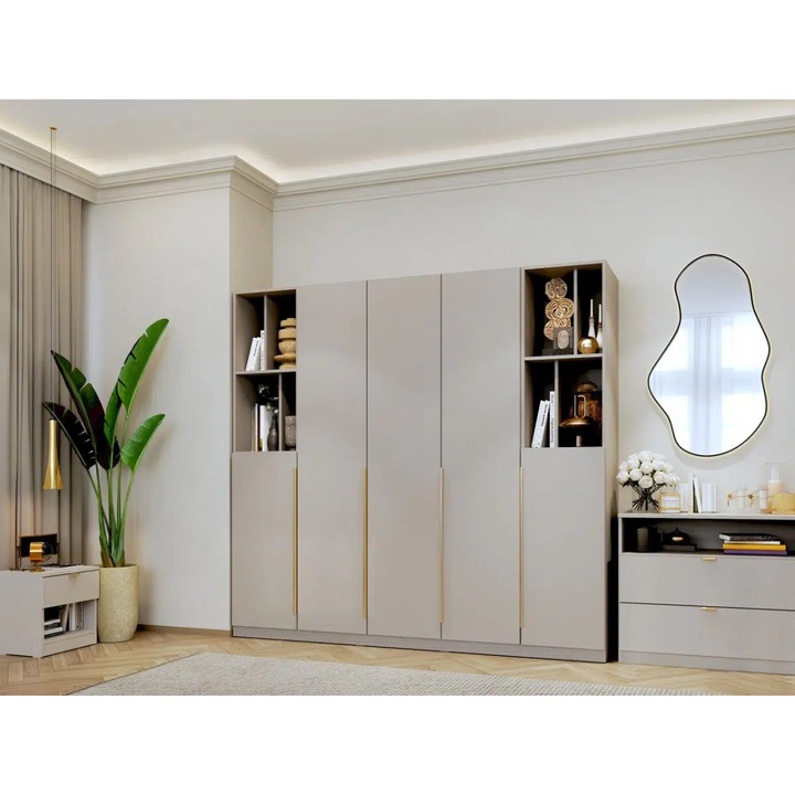 Dulap dormitor haine, Bej/casmir, Auris, C1, L 205 x A 48 x H 192cm, cu Balamale soft close