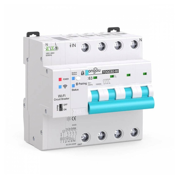 Disjunctor smart 4P 1...63A cu power meter WIFI TOQCB2 Tongou