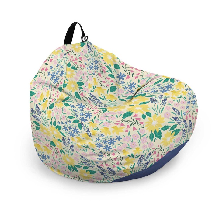 Husa Updeco Puf Beanbag tip Para XL, impermeabil, cu maner, 90 x 90 x 60 cm, Spring joy