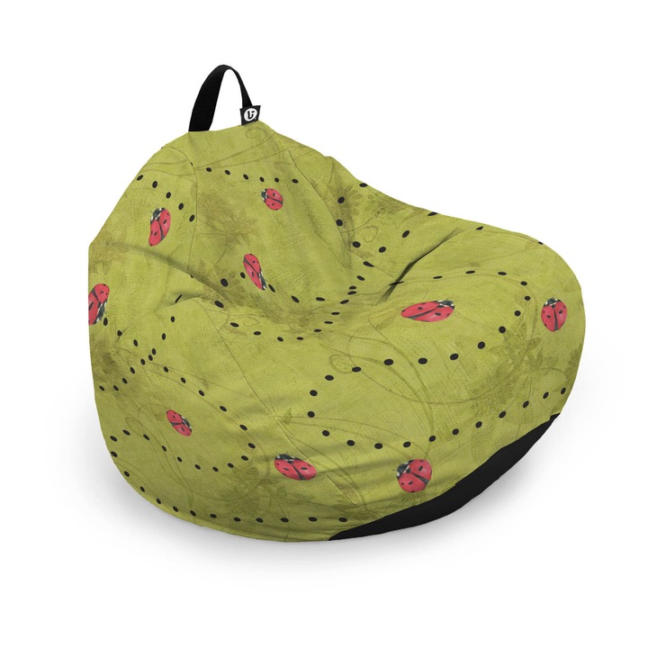 Husa Updeco Puf Beanbag tip Para L, impermeabil, cu maner, 80 x 80 x 55 cm, Ladybugs