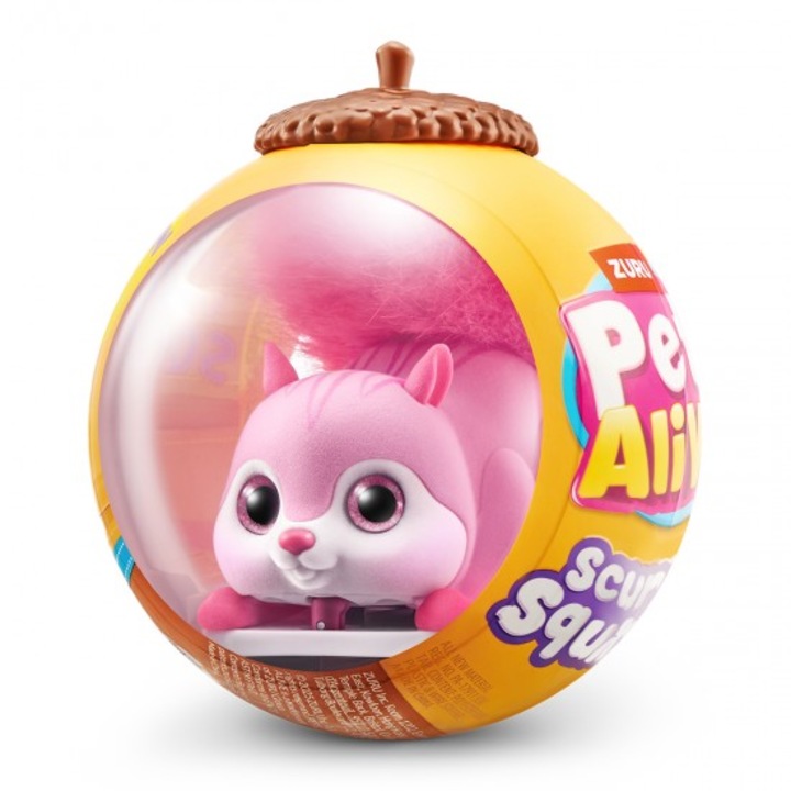 Jucărie interactivă Veveriță roz, Pets Alive, sunete și reacții, 18cm