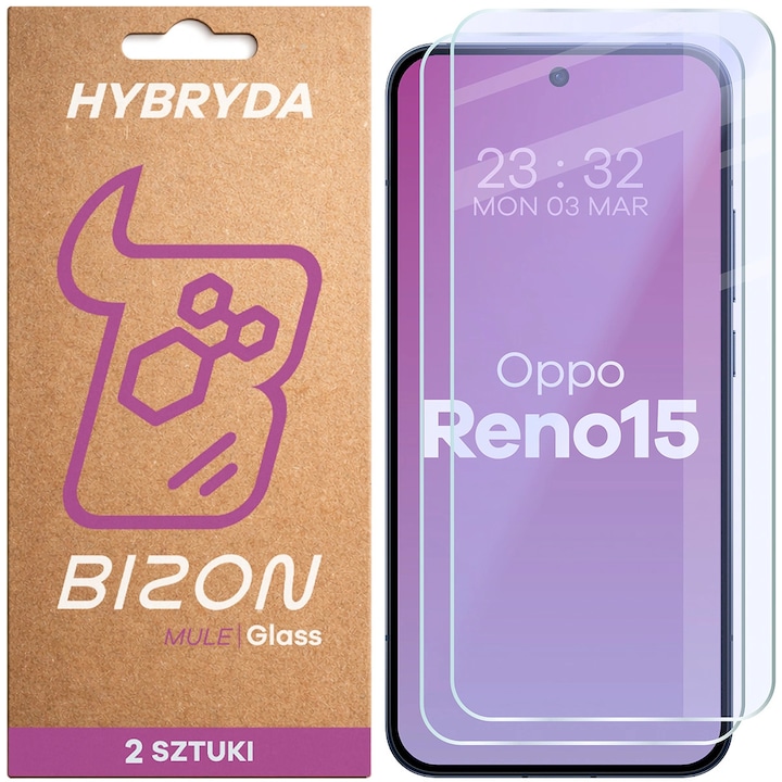Set 2 Sticle de protecție Bizon AntiShock pentru Oppo Reno15